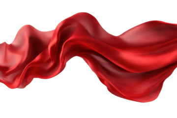 Flowing red flag gracefully undulates in a gentle breeze, isolated on a transparent background for vivid contrast and visibility in design