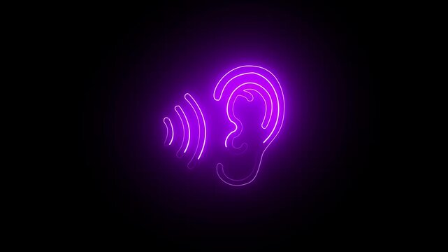 OutlineFilledneon Sign ofvs - ear listening  icon . isolated transparent pink outline filled version