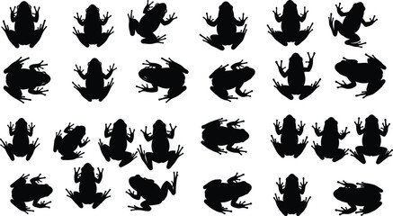 Various Jumping and Resting Frog Silhouettes Vector Collection - AI Generative
