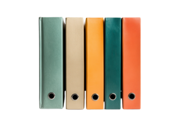 Office folders organized in bright colors on a transparent background suitable for presentations or digital designs
