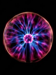 Obraz premium Colorful Electric Plasma Sphere With Vibrant Blue and Pink Light Patterns in Dark Background