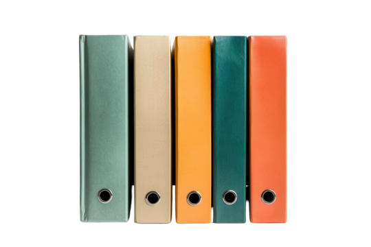 Office folders organized in bright colors on a transparent background suitable for presentations or digital designs