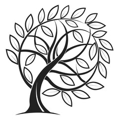 Obraz premium Black abstract tree with swirling branches and leaves