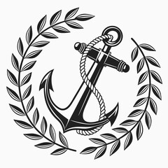 Black anchor in laurel wreath on white background nautical © MST CHIN BANU BEGUM