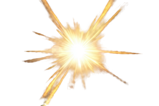 Bright burst of light radiating outward on a transparent background creating an energetic and dynamic visual effect