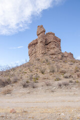 Discover the rugged beauty of the desert landscape with a rocky mountain, perfect for adventure travel or nature photography projects in the American Southwest