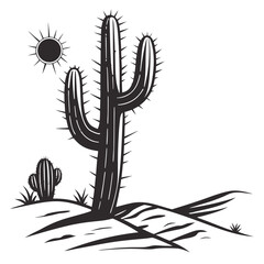 Black cactus and sun desert landscape graphic vector
