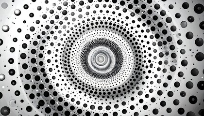 Abstract grayscale spiral design with concentric circles and dots