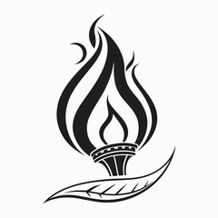 Black flame logo with leaf and crescent moon fire symbol