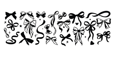 black, white, ribbons, illustration, vector, design, collection, bows