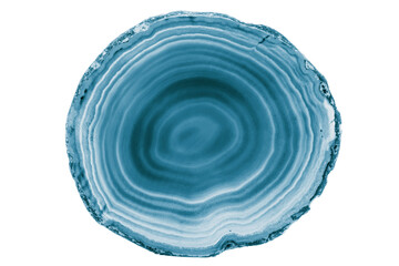 A painted Blue agate slice with white veins on a white background is perfect for jewelry. Its natural layers enhance the beauty of handmade accessories.