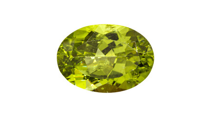 A vivid peridot gemstone with an oval shape, showcasing a rich green color and gleaming facets. Perfect for luxurious jewelry with stunning clarity.