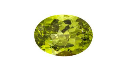 A vivid peridot gemstone with an oval shape, showcasing a rich green color and gleaming facets. Perfect for luxurious jewelry with stunning clarity.