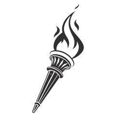 Black graphic torch with stylized flames on white fire