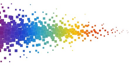 A scattered array of colorful squares fading from left to right on a white background silhouette