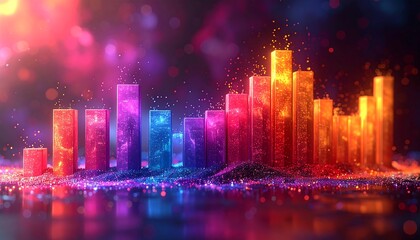 Colorful, glowing bar graph, vibrant hues, digital art