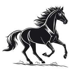 Black horse running silhouette graphic white