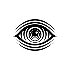 Abstract eye symbol with an optical illusion effect. Modern design element for logo, tattoo, or branding. Hypnosis concept. Vector flat illustration