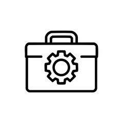 Tool box with cogwheel icon. Mechanic service or settings concept. Vector illustration in line style for web design, app, infographic