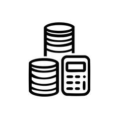 Money coin stack and calculator icon, finance and economy concept. Vector outline symbol for financial calculation or accounting