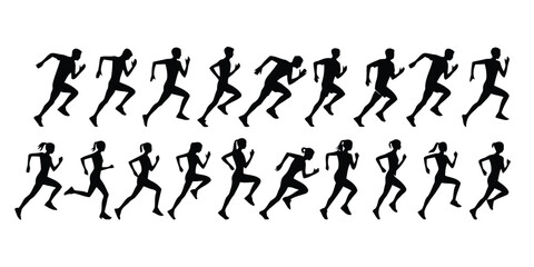 runners, running, set, also, race, various, background, male, visual, active, running., features, image, dynamic, fitness, women, vector, illustration, description:, presented, movement, while, displa