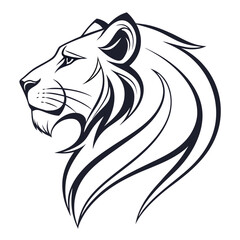 Black lion head profile graphic white background animal