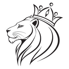 Black lion head profile with crown graphic animal face