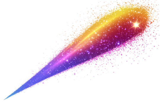 Colorful comet streak gliding across a transparent background at high speed, leaving a vibrant trail of stardust and light - Powered by Adobe