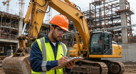 Safety Inspector in High-Visibility Jacket at Industrial Construction Site