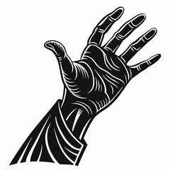 Black open hand reaching up white background vector