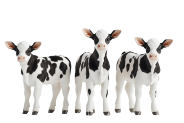 Group of young calves standing side by side in a bright, clean environment with a focus on their adorable features and playful demeanor