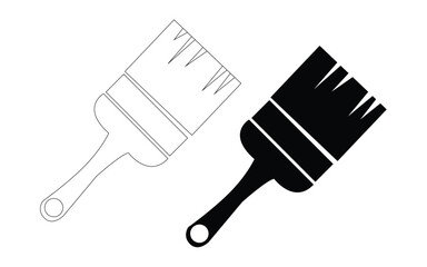 paint brush vector illustration, Paintbrush outline and silhouette isolated on white background