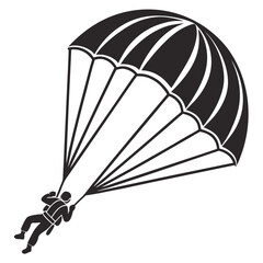 Black parachute with skydiver on white background vector