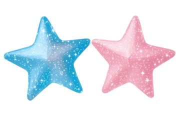 Blue and pink star shapes isolated on a transparent background for creative designs and vibrant decorations in fun projects