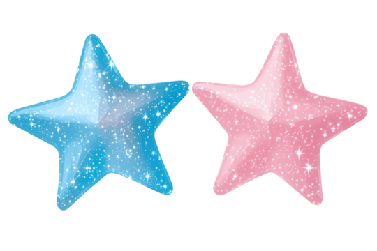 Blue and pink star shapes isolated on a transparent background for creative designs and vibrant decorations in fun projects