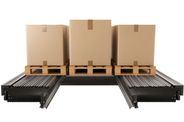 Stacked cardboard boxes resting on wooden pallets ready for storage in a warehouse environment