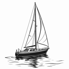 Black sailboat with sails on water graphic ocean