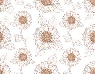 Delicate, repeating pattern of light brown sunflowers