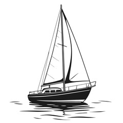 Black sailboat with white sails on water sailing