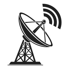 Black satellite dish transmitting signal waves transmission