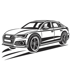 Black sedan car front silhouette with tire tracks black car