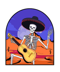 Funny skeleton musician with guitar Halloween illustration

