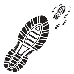 Black shoe print and footprints on white background