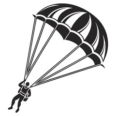 Black silhouette of a skydiver descending with parachute