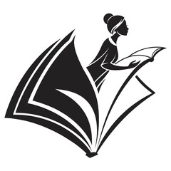 Black silhouette of woman reading open book vector