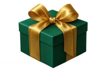 Green gift box with gold ribbon and bow, symbolizing celebration, birthday, and special occasion surprise