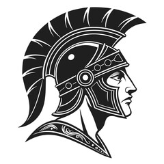 Black Spartan helmet profile graphic white background