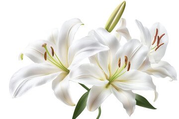 Fototapeta premium Delicate white lilies symbolize purity, elegance, and beauty in a serene floral arrangement highlighting the simplicity of nature's design