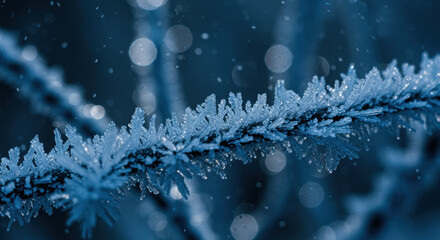 Winter Nature Detail: Frosty Branch in Icy Blue Light