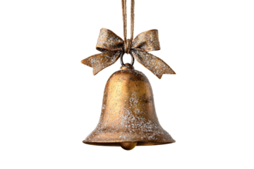 Classic bell ornament with bow hanging from string, perfect for holiday decorations and festive gatherings during the Christmas season
